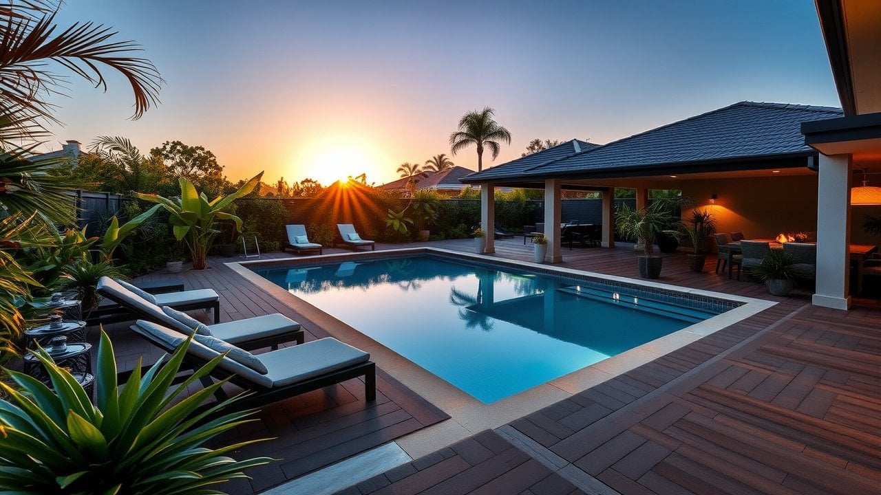 Backyard landscaping ideas with tropical plants and luxury features in Melbourne